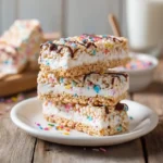 Rice Krispies Ice Cream Bars Recipe – A Fun, Chilled Classic 7 Homemade rice krispies ice cream bars on a plate